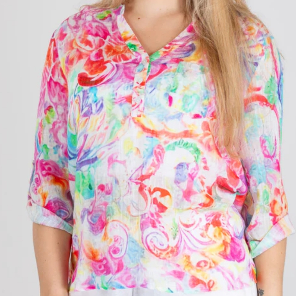 NWOT Women's Charlie B Foral Top Lightweight‎ Gauzy Cotton Summer Fun XS
